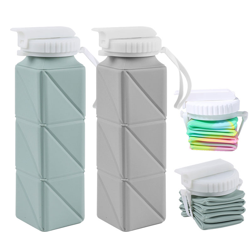 Water Bag Collapsible - ถ้วยกระบอกน้ำแบบพับได้620มล. พร้อมฝาหลอดไม่มี BPA กระบอกน้ำซิลิโคนพับเก็บได้สำหรับยิมท่องเที่ยวแคมป์ปิ้งเล่นกีฬา